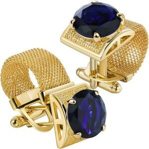 Mens Cufflinks with Chain - Stone and Shiny Gold Tone Shirt Accessories